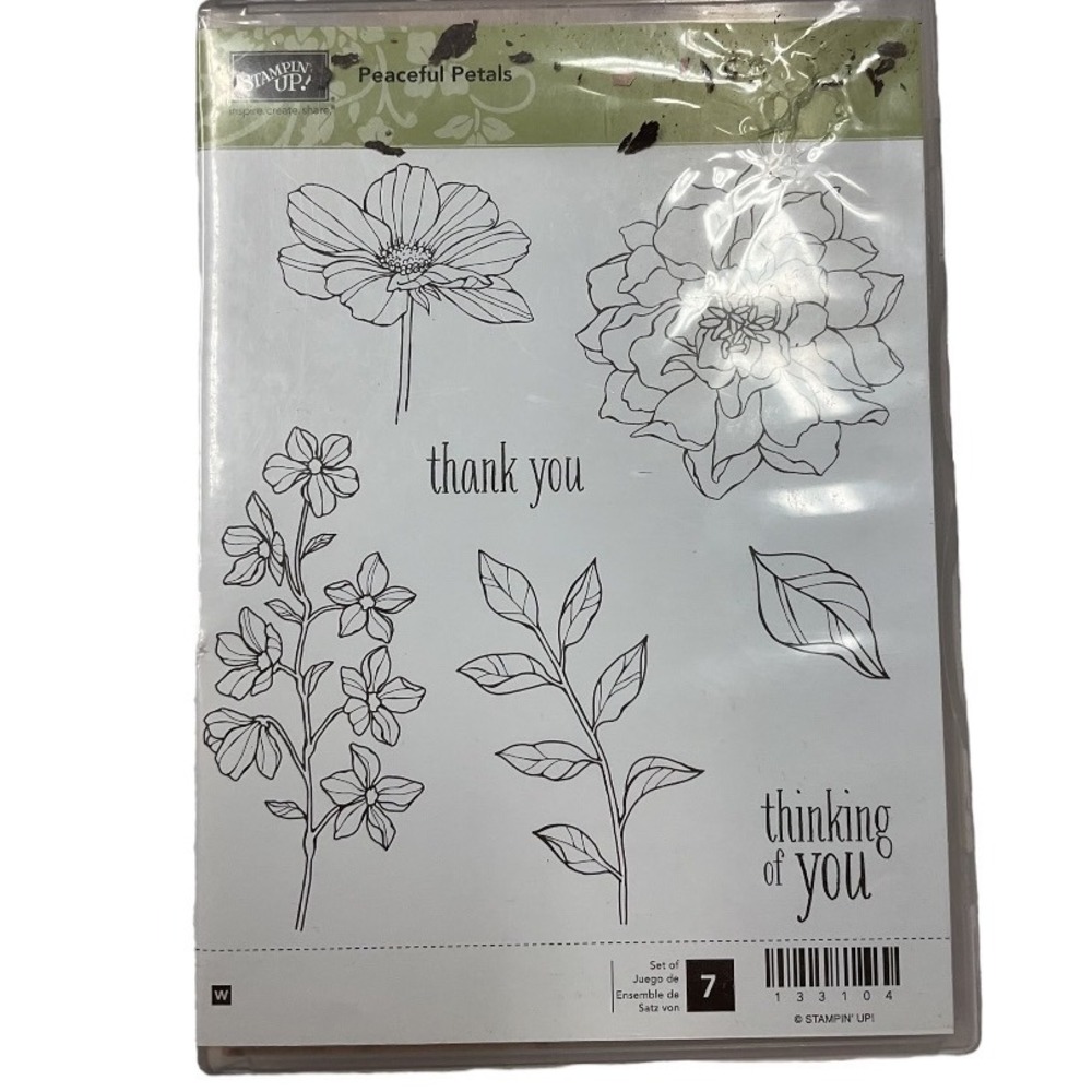 Stampin' Up! Peaceful Petals Wood Mounted Rubber‎ Stamps Floral Thank You